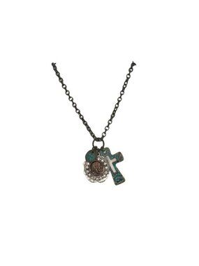 Vintage-Inspired Cross & Coin Pendant Necklace With Antique Brass Chain Christia